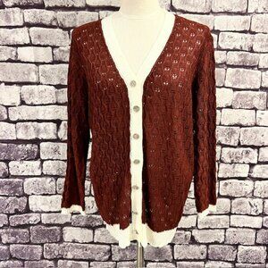 BloomChic NWT Red & White Button Down Cardigan Sweater Size 10